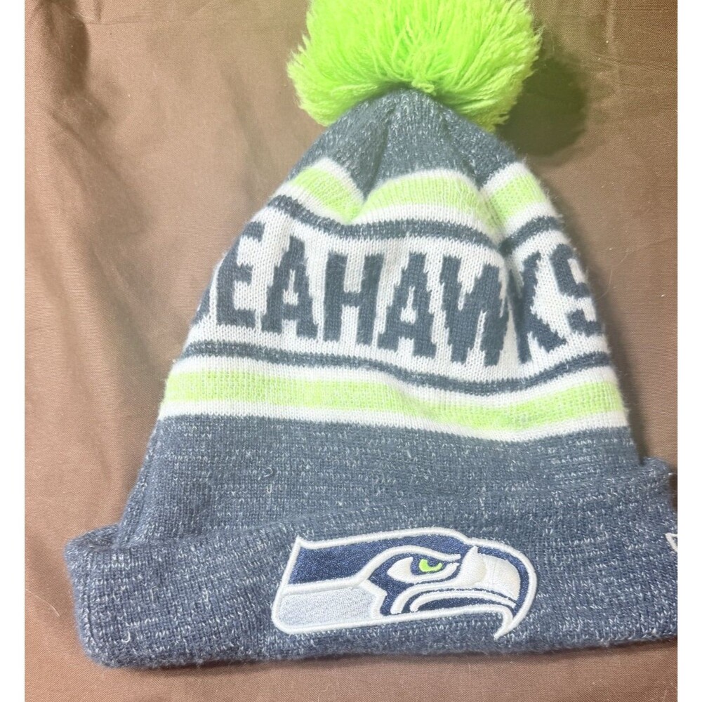 Seattle Seahawks New Era Beanie Winter Pom Cuff Hat Neon Green Black
